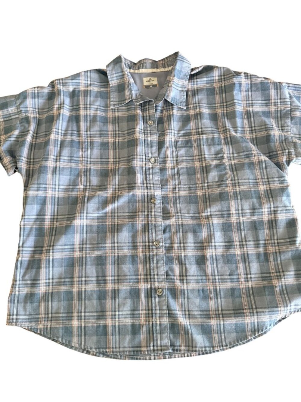 Ridgecut Womens Blue Plaid Button-Up Short-Sleeve Shirt Durable XL